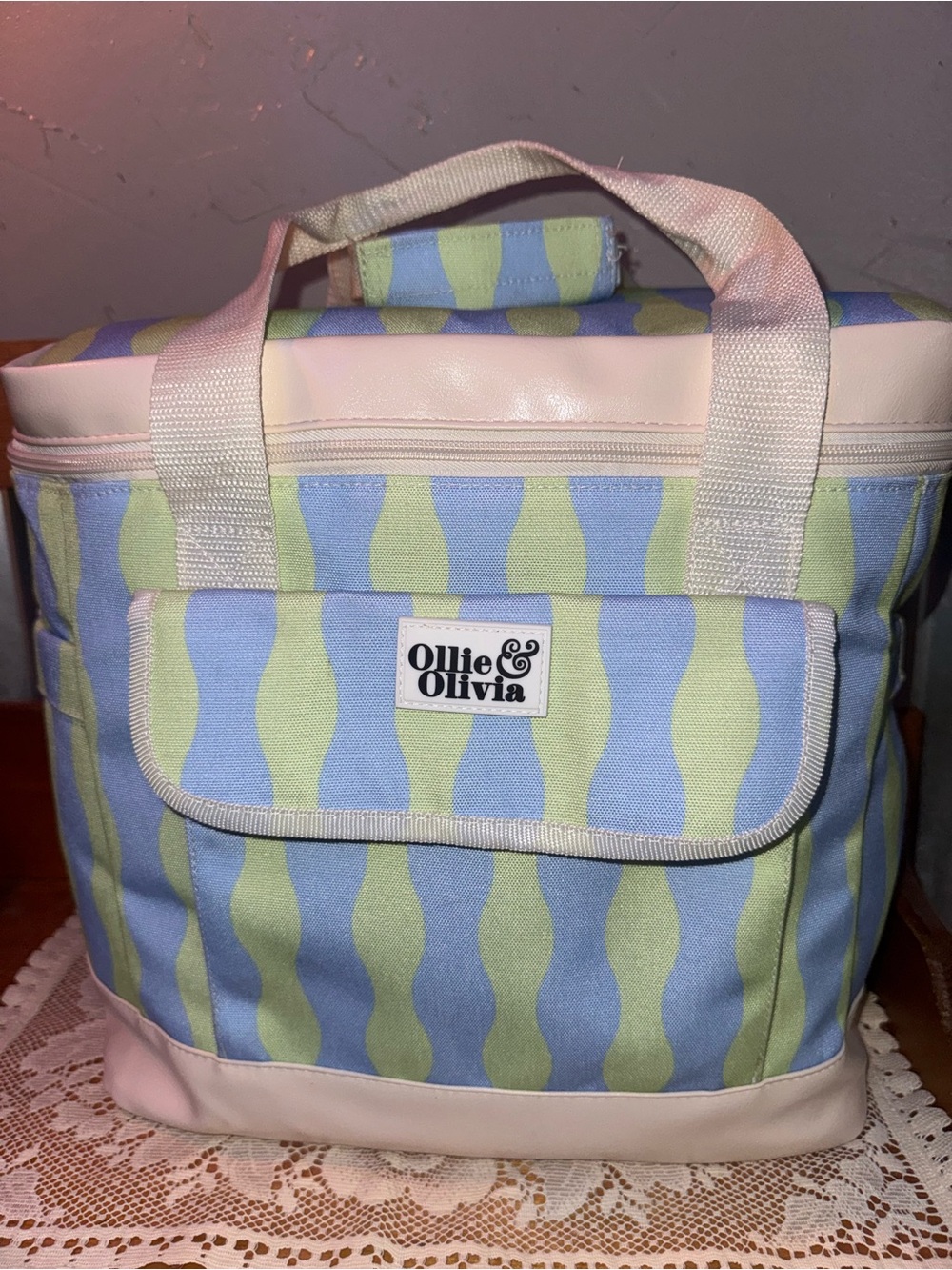 Ollie & Olivia Retro Blue Green Insulated Cooler Lunch Bag Tote